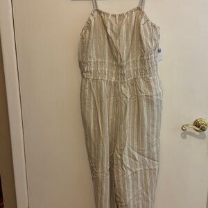 Old Navy Tan and White Sleeveless Jumpsuit